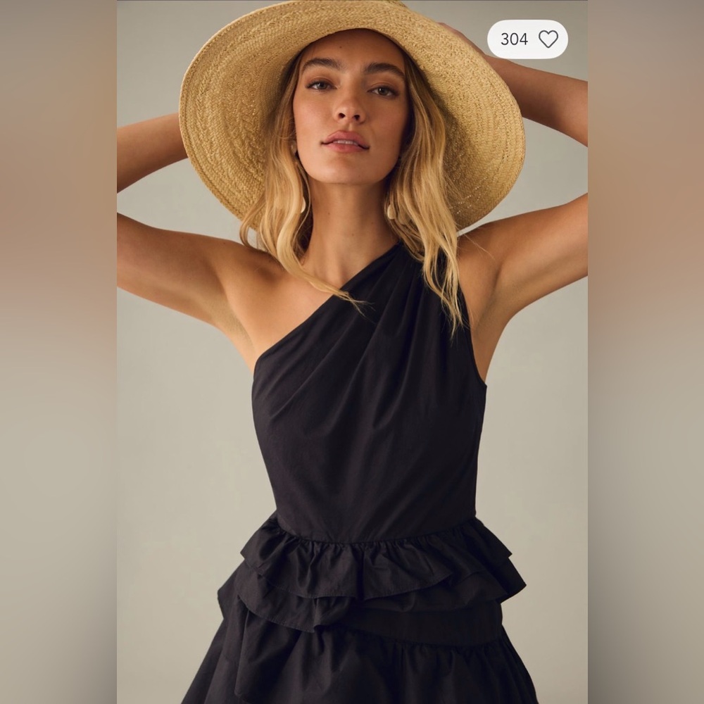 By Anthropologie One-Shoulder Tiered Midi Dress - side zip - size 4 - black - Picture 3 of 7